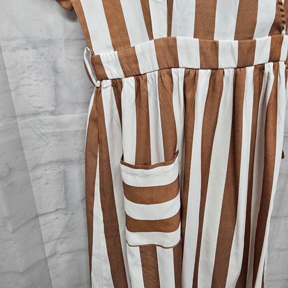 Journey Five Brown White Striped Retro Fit & Flare Dress XL - Picture 4 of 14